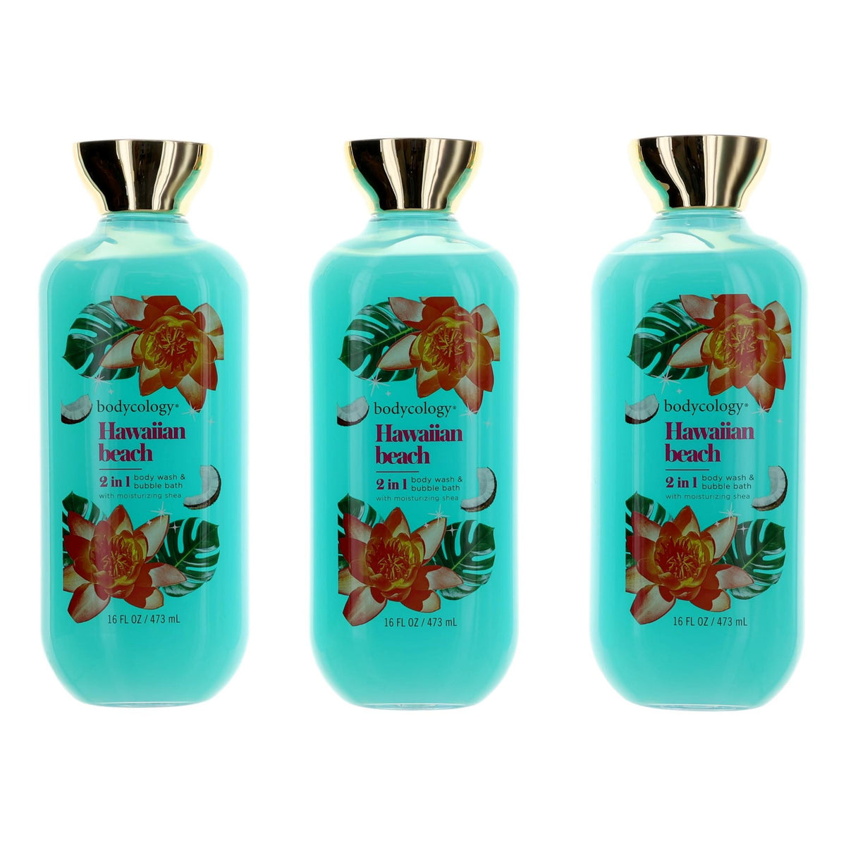 Hawaiian Beach by Bodycology, 3 Pack 16oz 2 in 1 Body Wash & Bubble Bath women - Pertinacia Perfume