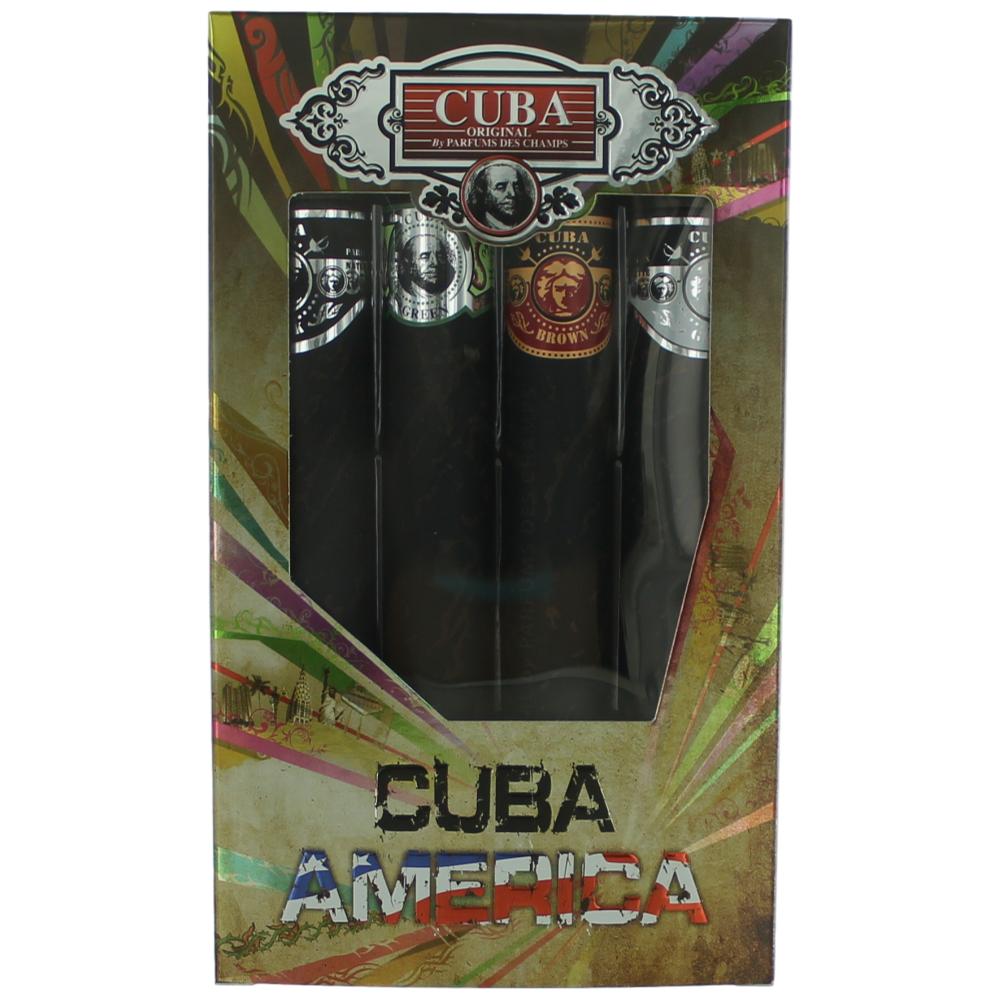 Cuba America by Cuba, 4 Piece Gift Set men with Black, Grey, Green & Brown - Pertinacia Perfume