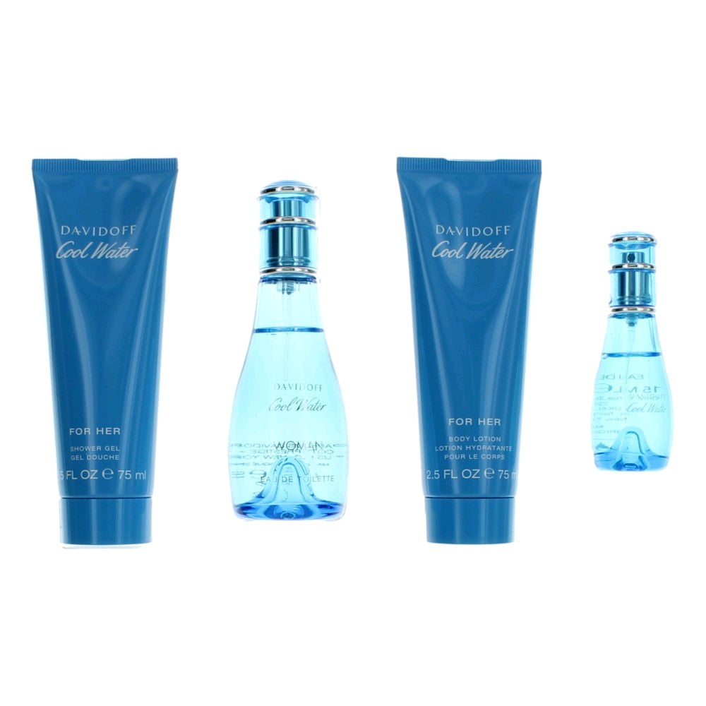 Cool Water by Davidoff, 4 Piece Gift Set for Women - Pertinacia Perfume
