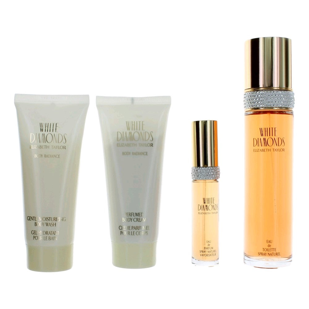 White Diamonds by Elizabeth Taylor, 4 Piece Gift Set women Blue Box - Pertinacia Perfume
