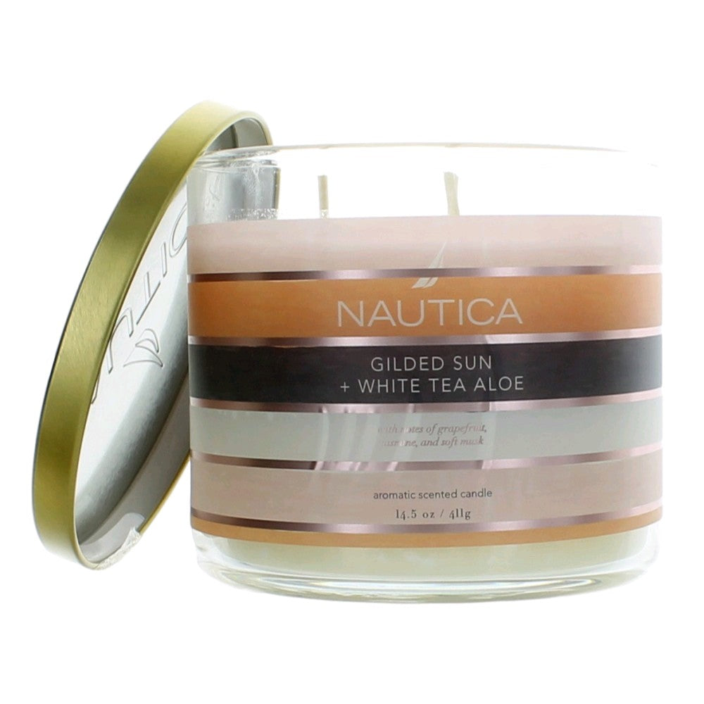 Nautica 14.5oz Soy Wax Blend 3 Wick Candle - Gilded Sun & White Tea Aloe - Pertinacia Perfume