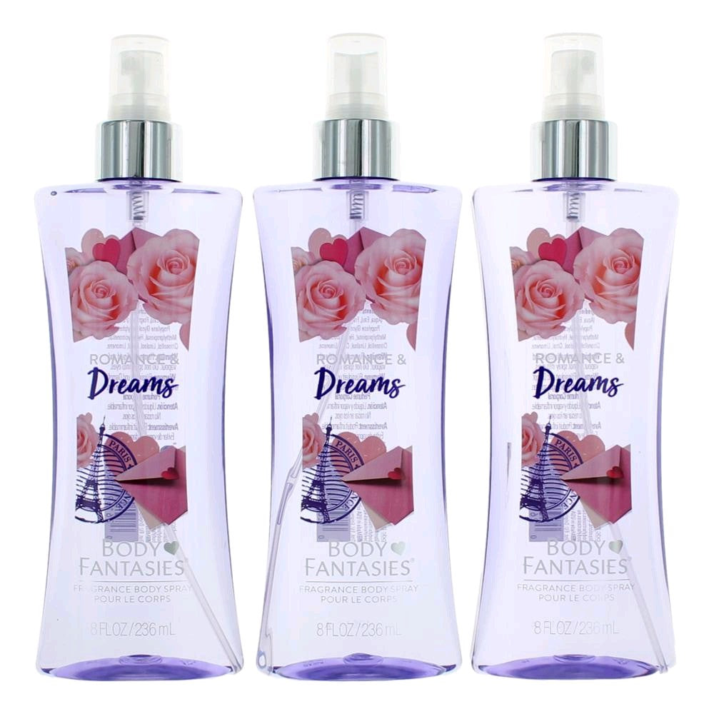Romance & Dreams by Body Fantasies, 3 Pack 8oz Fragrance Body Spray women - Pertinacia Perfume
