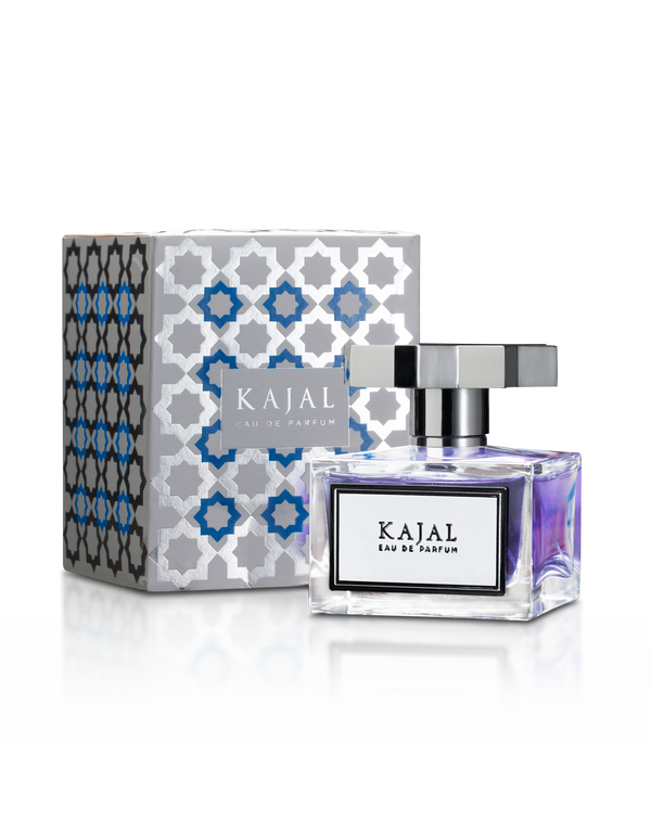 Kajal EDP by Pertinacia LLC in a 100ml glass bottle with a reflective surface and black cap, displayed in the image.
