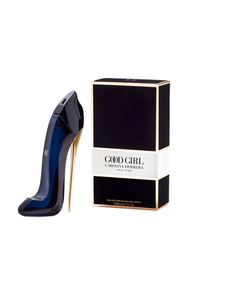Good Girl by Carolina Herrera perfume bottle with sleek black and gold design, 2.7 oz EDP spray for women.