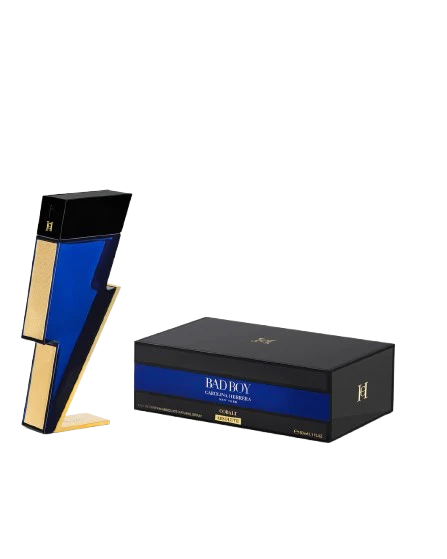 Carolina Herrera Bad Boy Cobalt Absolu 3.4 oz Eau de Parfum bottle with sleek dark design and silver accents.