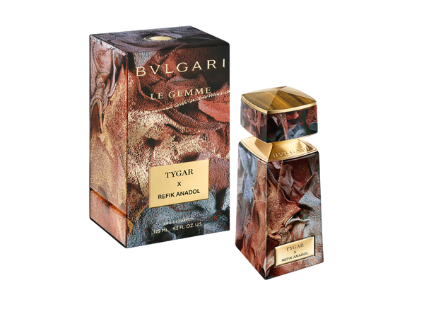 Bvlgari Le Gemme Tygar perfume by Pertinacia, 4.2oz limited edition EDP bottle with artistic design by Refik Anadol.