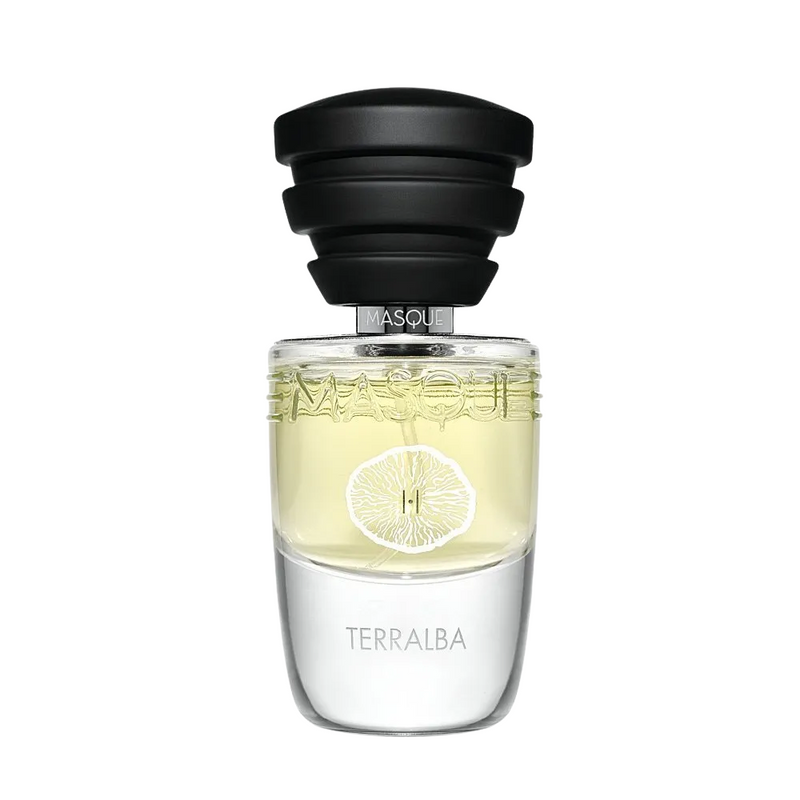 Terralba Masque Milano fragrance bottle, 1.2 oz (35ml), with sleek packaging and elegant design, from Online Warehouse.
