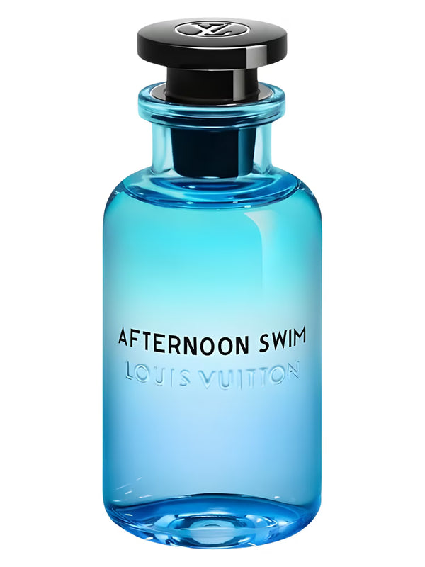 Small bottle of Afternoon Swim Louis Vuitton perfume decant by Pertinacia LLC, showing the clear fragrance container on a white background.