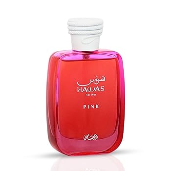Hawas Pink EDP perfume bottle by Rasasi, 3.4oz, with pink packaging and elegant design for women.