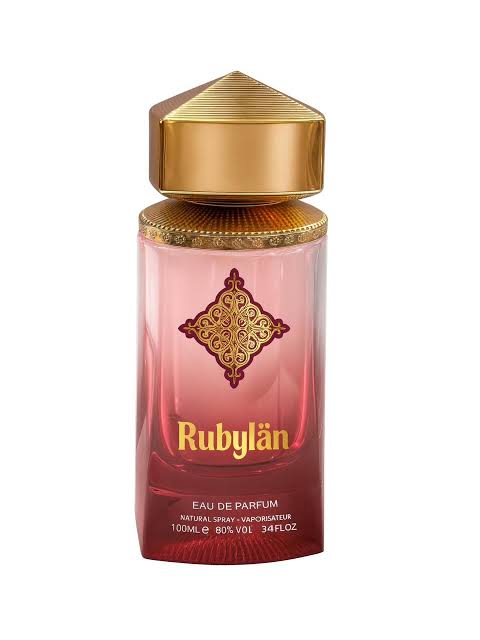Rubylan EDP perfume by Pertinacia LLC in 3.4oz bottle, featuring a sleek design and elegant fragrance packaging.