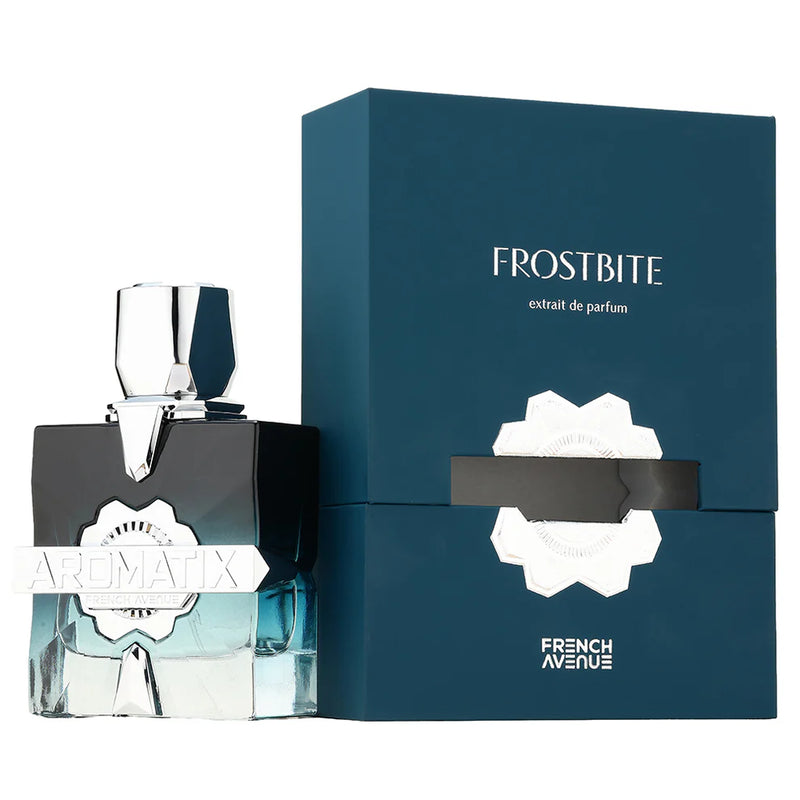Aromatix Frostbite 3.4oz French Avenue perfume by Pertinacia Perfume, featuring a sleek bottle with elegant design.