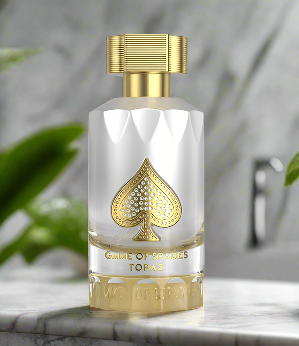 Jo Milano Topaz Game of Spades perfume bottle, 3.4oz, by Pertinacia Perfume, with elegant packaging and luxurious design.