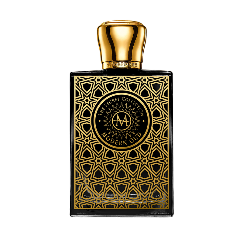 Modern Oud Moresque perfume and cologne bottle in a sleek design, featuring elegant branding and a modern fragrance presentation.
