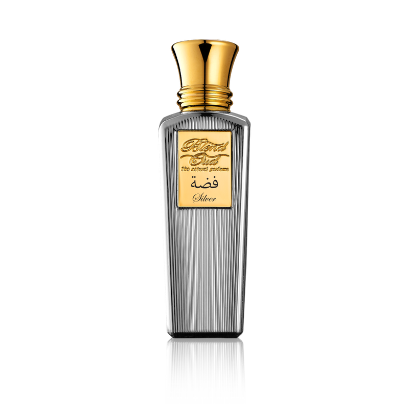 Silver Blend Oud perfume bottle with sleek silver design and elegant branding for a luxurious cologne and perfume experience