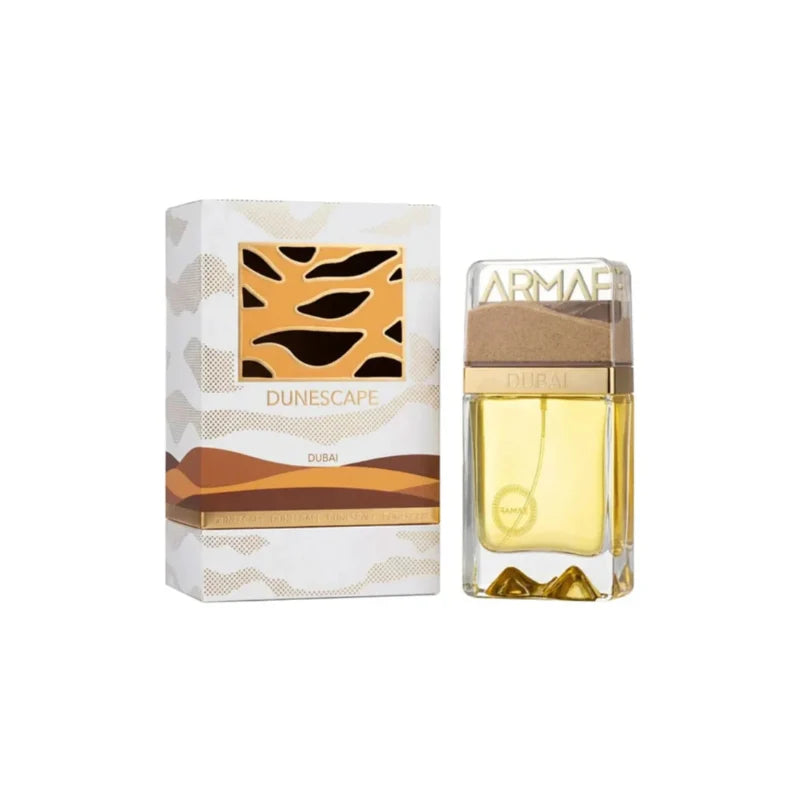 Armaf Dunescape Pertinacia Perfume 3.4 oz EDP bottle with elegant packaging and floral and woody scent elements.