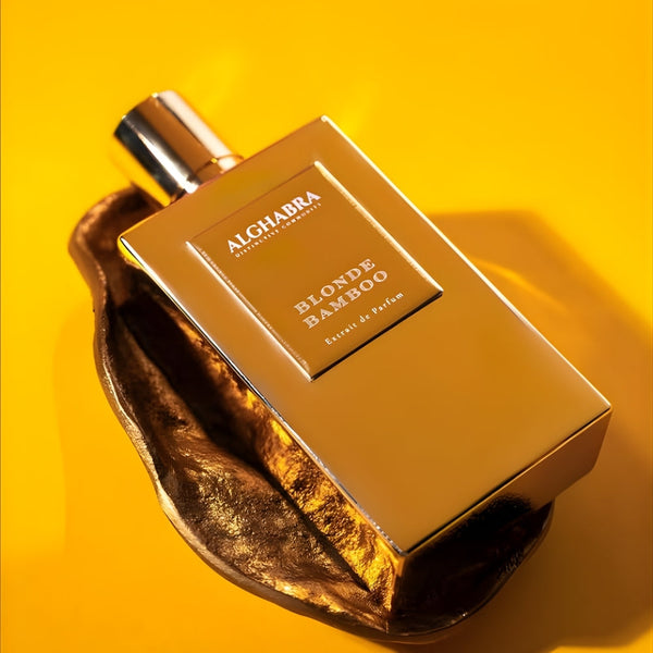 Blonde Bamboo Alghabra Parfums bottle with a sleek design, 1.69 oz size, displayed on a neutral background.