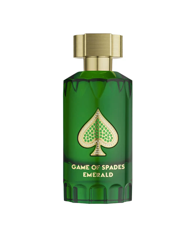 Decant sample of Game of Spades Emerald perfume by Jo Milano, featuring an elegant emerald-colored bottle on a sleek background