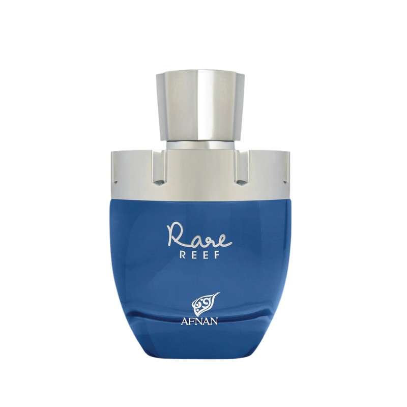 Rare Reef 3.4oz Afnan perfume bottle by Pertinacia LLC with elegant design and clear glass showcasing the fragrance inside.