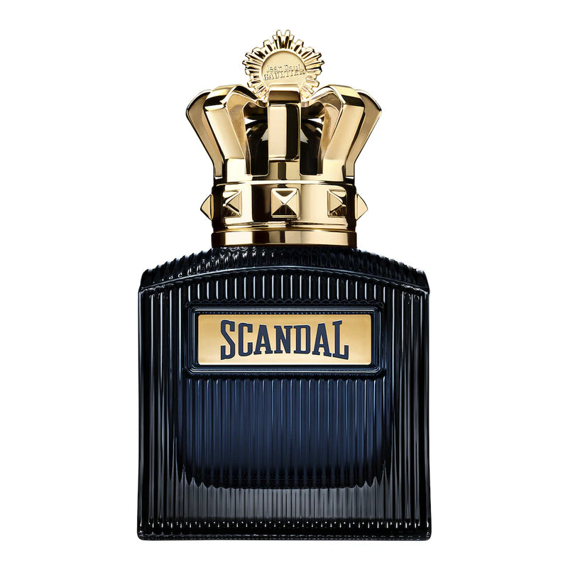Jean Paul Gaultier Scandal Intense EDP 3.4oz perfume bottle for him, sleek design with a dark, elegant finish.