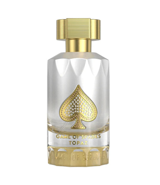 Jo Milano Topaz Game of Spades 3.4oz perfume bottle with elegant design and branding, displayed on a neutral background.