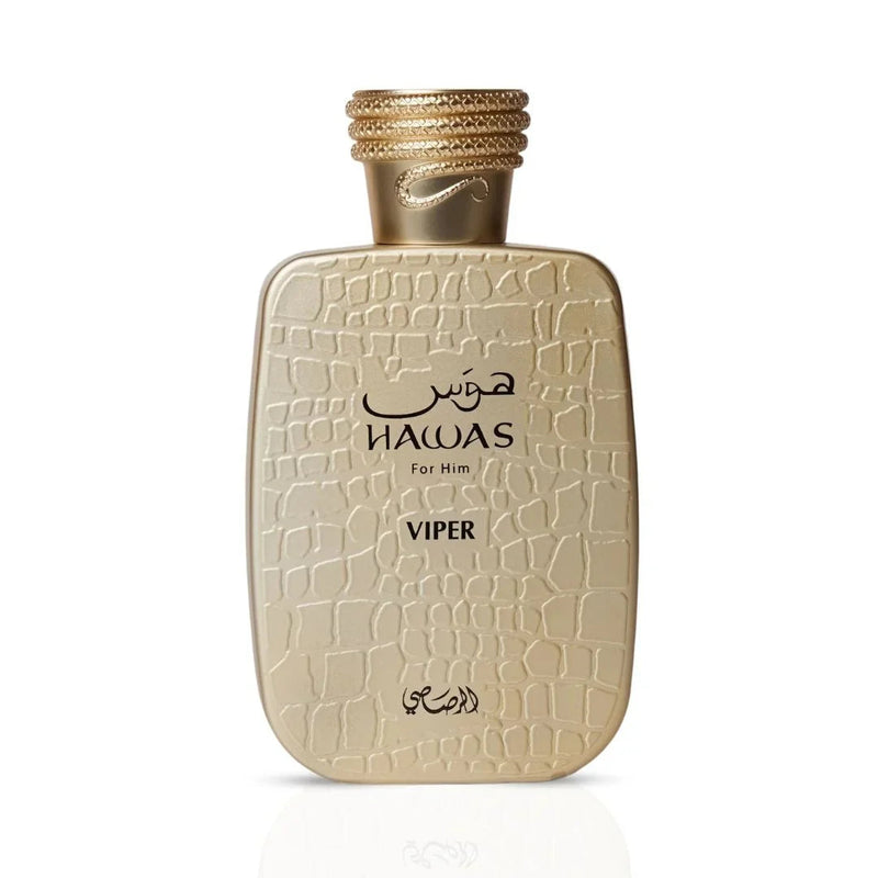 Hawas Viper EDP perfume bottle by Rasasi, 3.4oz, with sleek design and elegant packaging from Pertinacia Perfume.