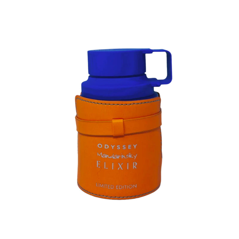Armaf Odyssey Mandarin Sky Elixir EDP perfume bottle, 3.4 oz, with sleek design and citrus-inspired scent visible in the image.