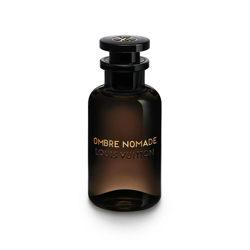 Ombre Nomad Louis Vuitton perfume decant sample by Pertinacia LLC in a clear glass bottle with a black cap.