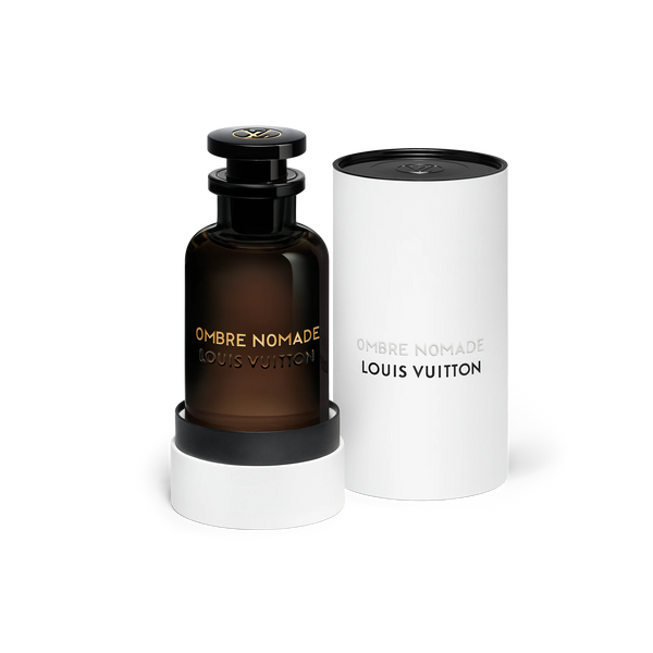 Ombre Nomad Louis Vuitton perfume decant sample by Pertinacia LLC, showcasing the small glass vial with label and fragrance details.