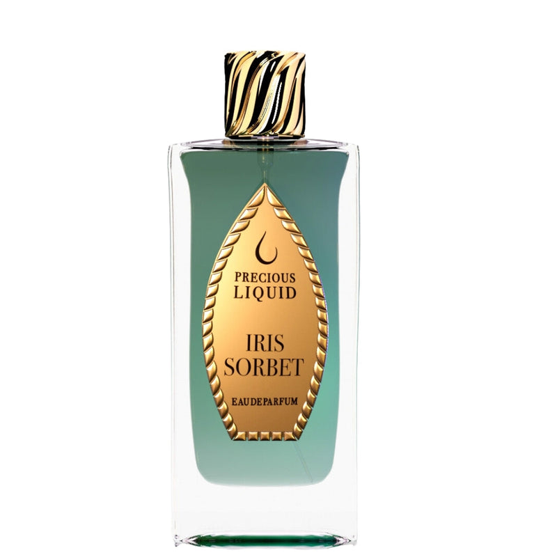 Iris Sorbet Precious Liquid perfume bottle from Online Warehouse, 2.5 oz, with elegant packaging and clear liquid inside.