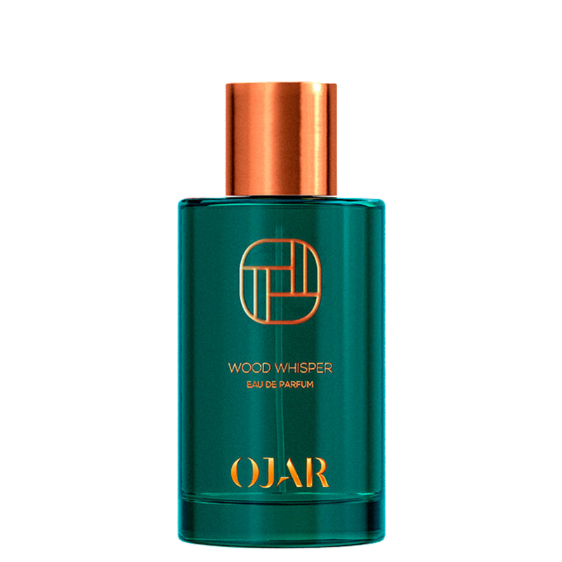 Wood Whisper Ojar perfume bottle with solar flare design, 3.4 oz, from Online Warehouse, showcasing elegant packaging.