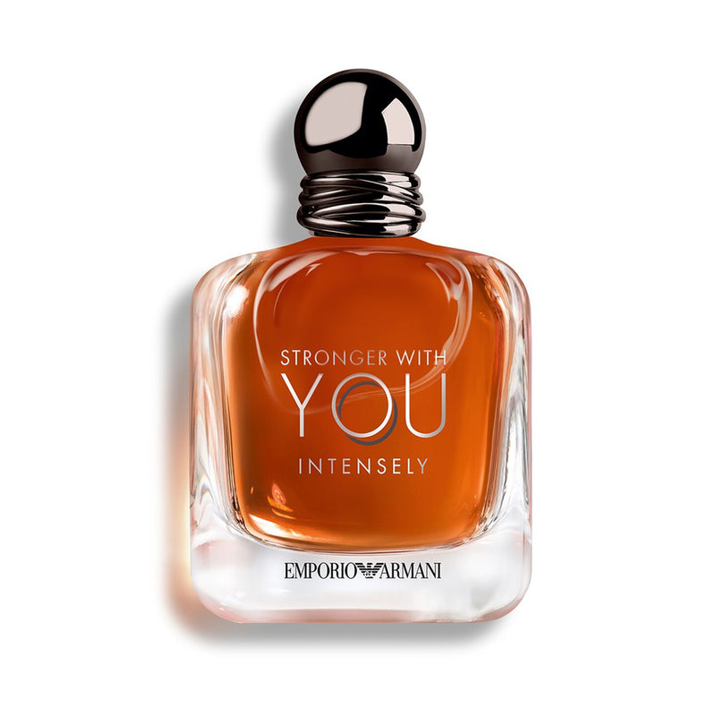 Emporio Armani Stronger With You Intensely Eau de Parfum 3.4oz bottle with sleek packaging and elegant design.