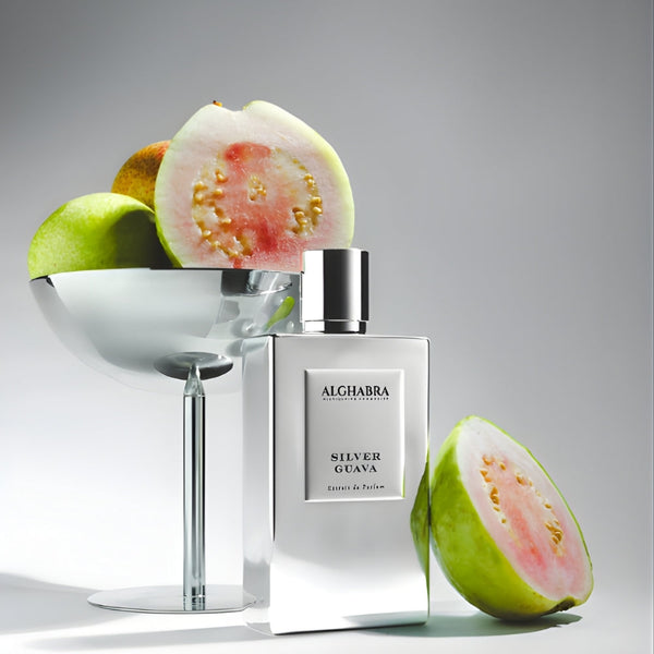 Silver Guava perfume by Alghabra Parfums in a 1.69 oz bottle, featuring a sleek silver design and elegant packaging.