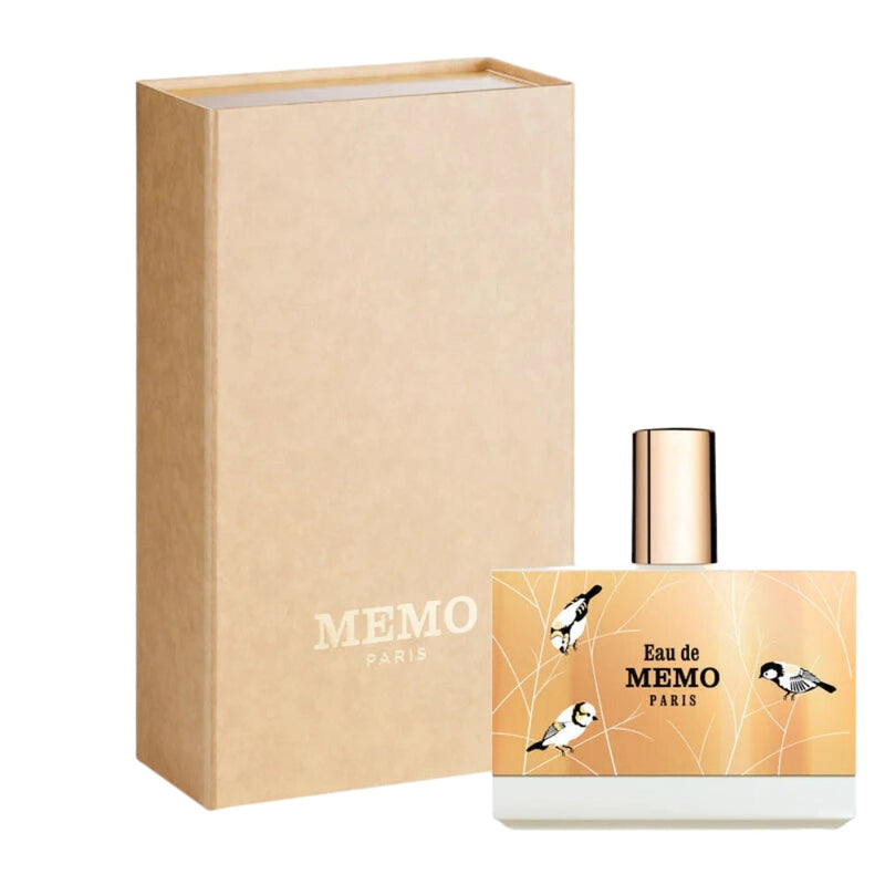 Eau de Memo Memo Paris perfume bottle with a sleek design, 2.4 oz size, displayed on a neutral background.