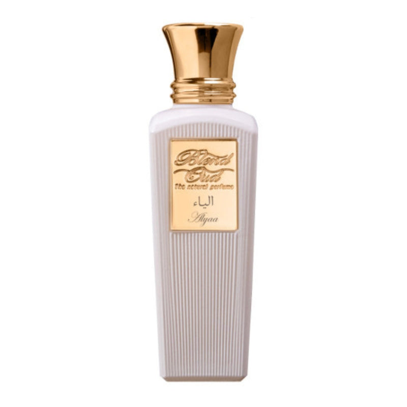 Elegant bottle of Oud Alyaa Blend Oud perfume with intricate design, showcasing luxurious cologne from Online Warehouse.