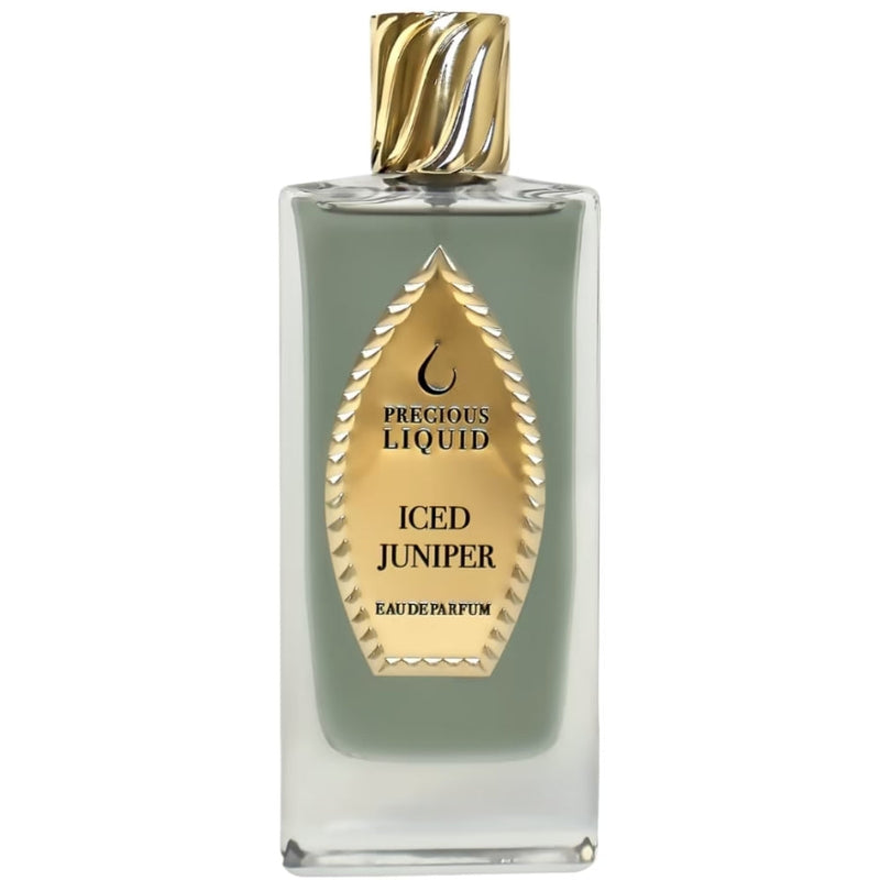 Limited edition Iced Juniper perfume bottle from Online Warehouse, 2.5 oz, with sleek design and icy blue accents.