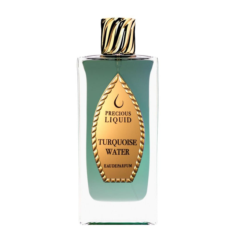 Turquoise Water Precious Liquid perfume by Online Warehouse, 2.5 oz bottle with turquoise accents and elegant packaging.