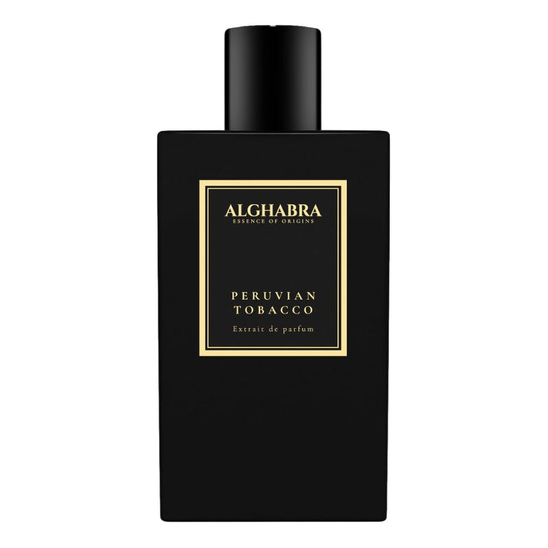 Peruvian Tobacco Alghabra perfume bottle from Alghabra Parfums, 1.7 oz, with elegant packaging and branding details.