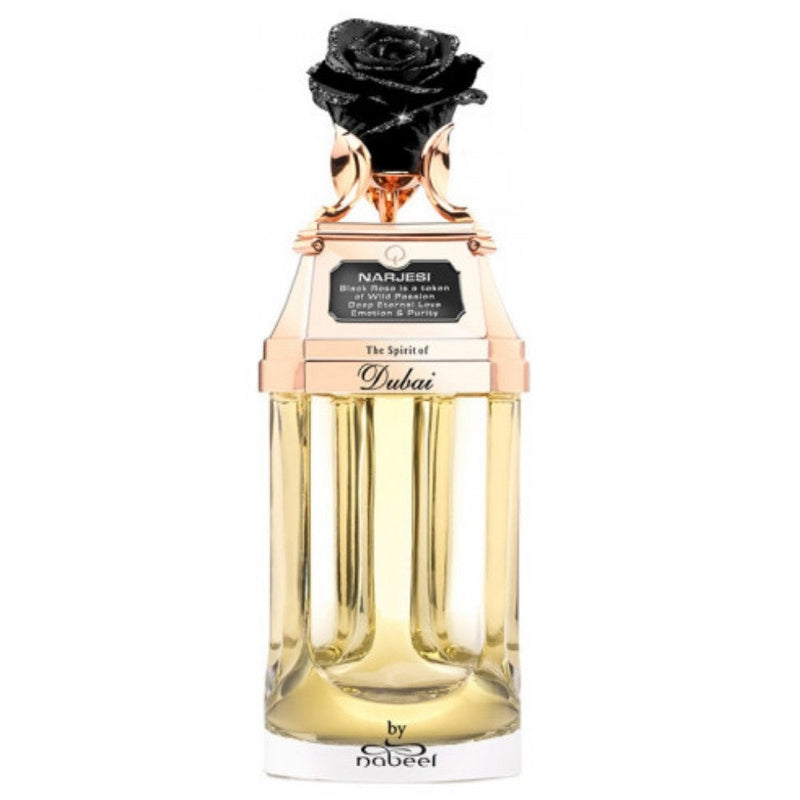 Narjesi The Spirit of Dubai 3 oz perfume bottle with intricate design, showcasing a luxurious and elegant fragrance container.