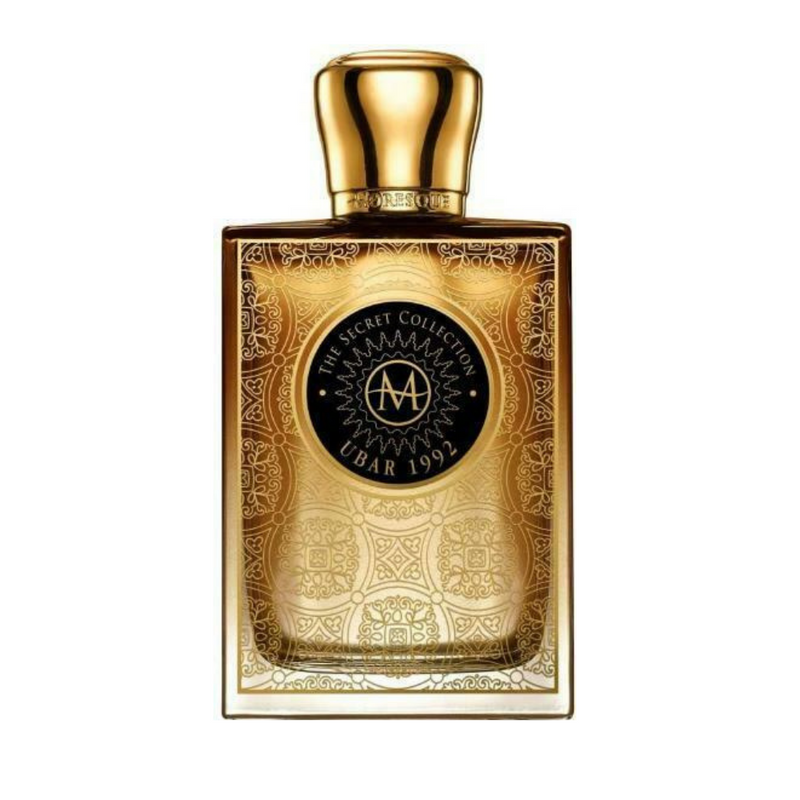 Ubar 1992 Moresque perfume bottle from Online Warehouse, 2.5 oz size, sleek glass container with elegant branding.