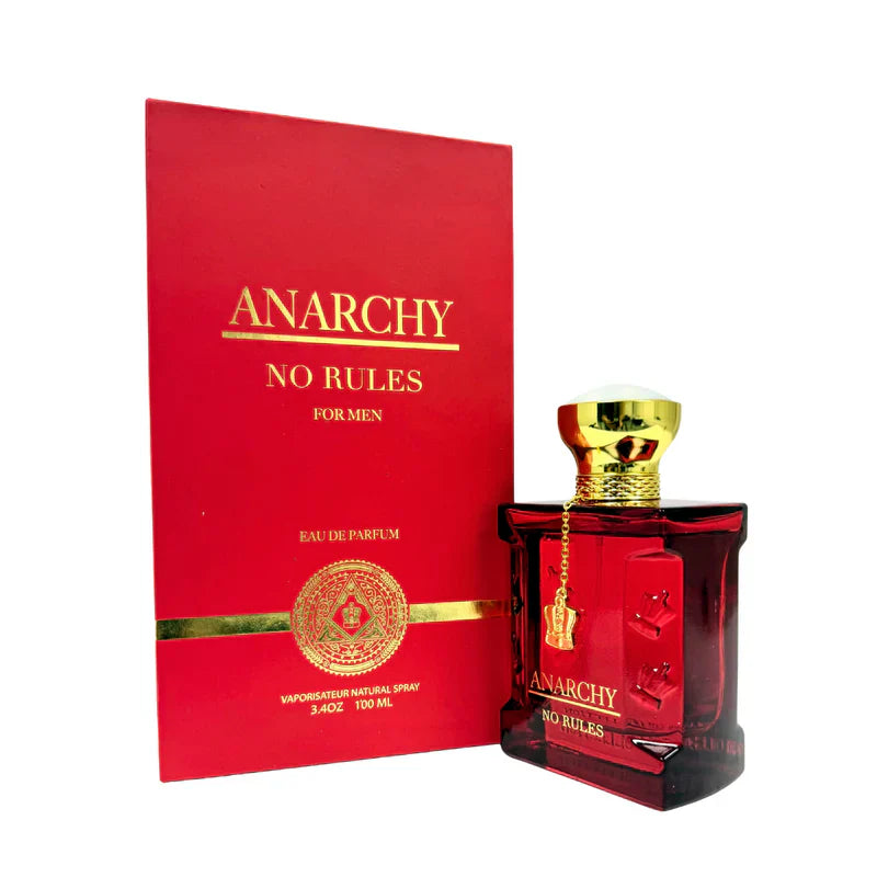Pertinacia King of Kings Anarchy No Rules 3.4oz EDP bottle with sleek black packaging and modern design.