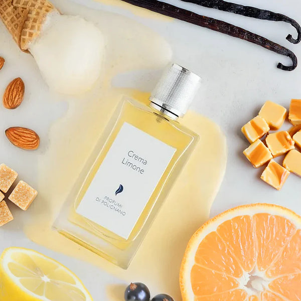 Crema Limone Profumi Di Polignano perfume bottle by Pertinacia Perfume with a sleek design and lemon-inspired branding.