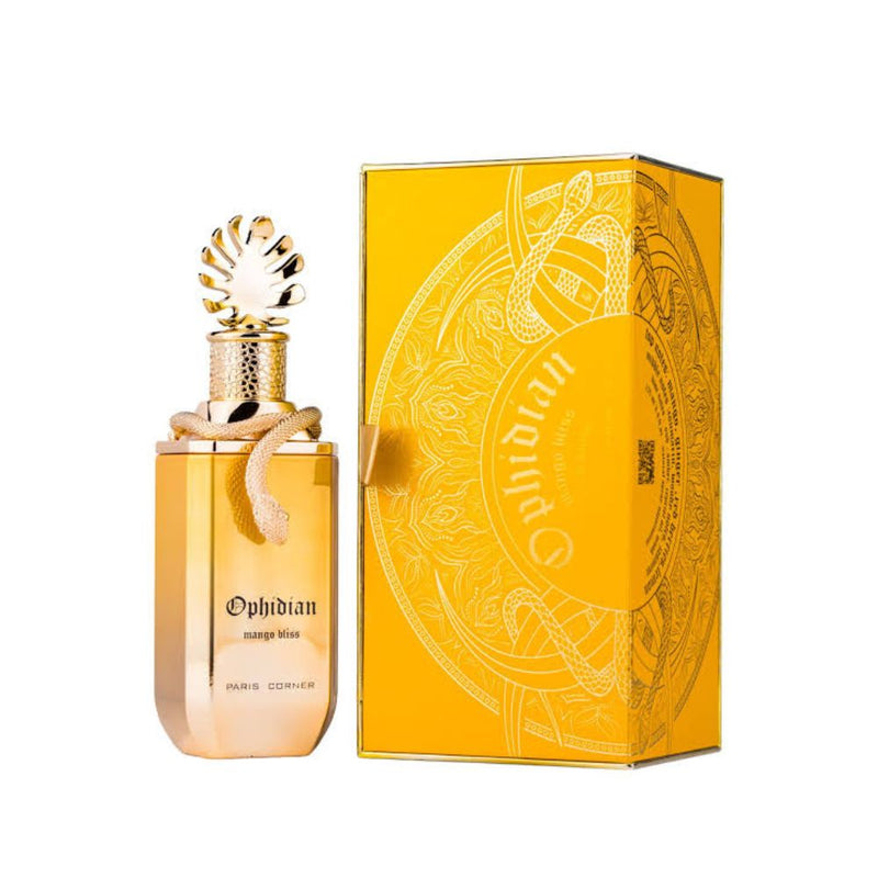 Ophidian Mango Bliss Paris Corner perfume bottle by Pertinacia Perfume, 3.4oz, with elegant design and bright mango-themed label.