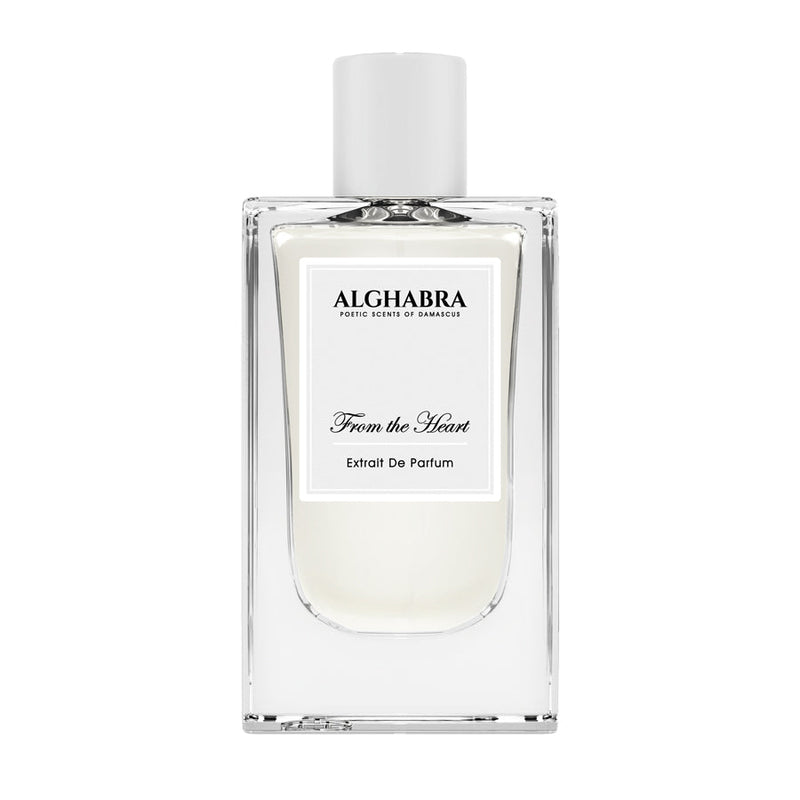 Alghabra From the Heart perfume bottle by Alghabra Parfums, 1.7 oz, featuring a sleek glass design and elegant cap.