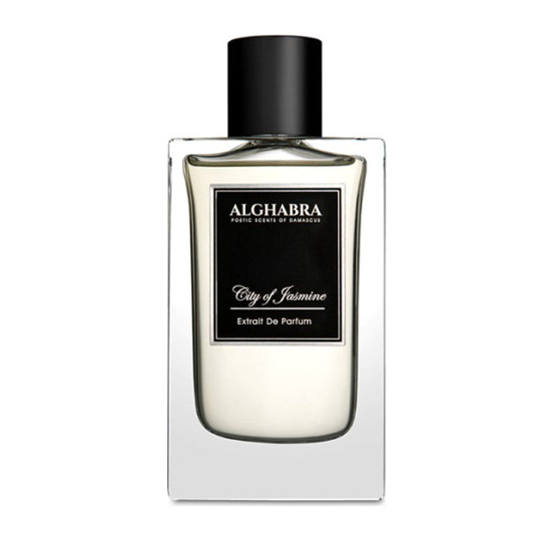 City of Jasmine Alghabra Perfume 1.7 oz bottle with elegant floral design, showcasing the jasmine fragrance and luxurious packaging