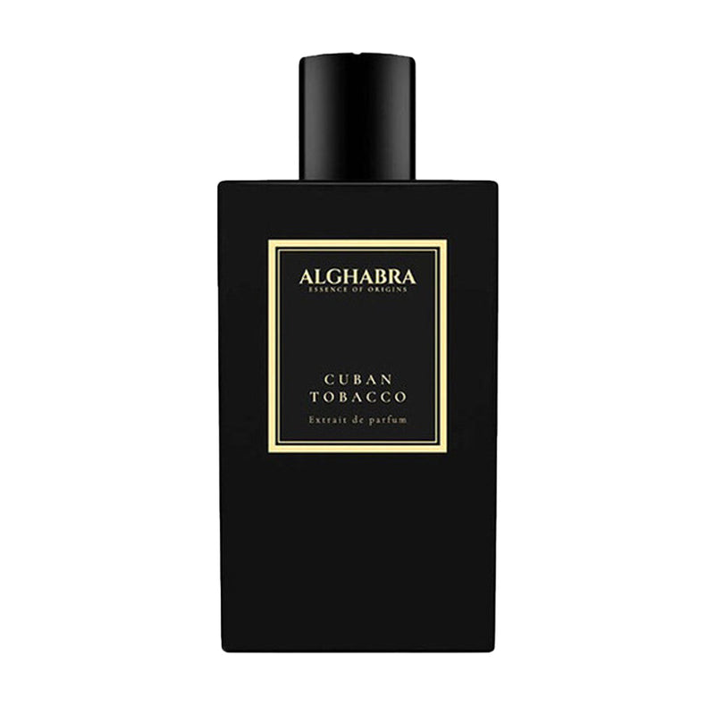 Cuban Tobacco Alghabra Perfume 1.7 oz bottle with ornate design and cap, showcasing rich tobacco scent.