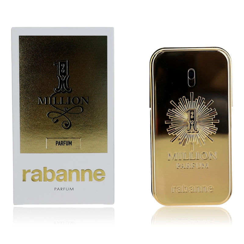 Paco Rabanne 1 Million men's parfum spray bottle, 1.7 oz, with gold bar design and luxurious packaging.