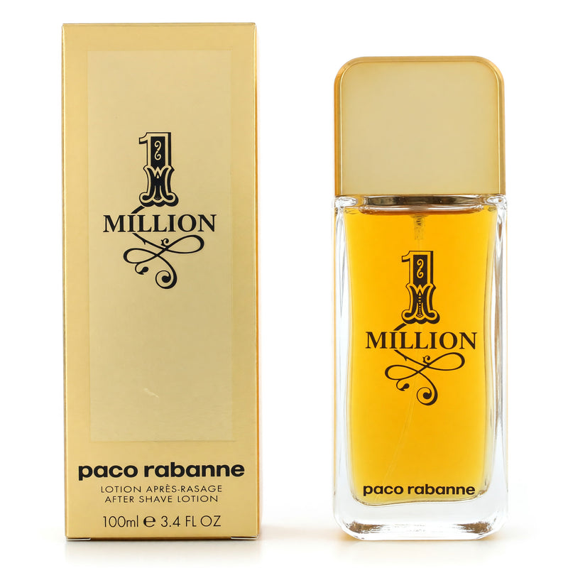 Paco Rabanne 1 Million after shave lotion for men, 3.4 oz, in a sleek bottle with metallic accents.