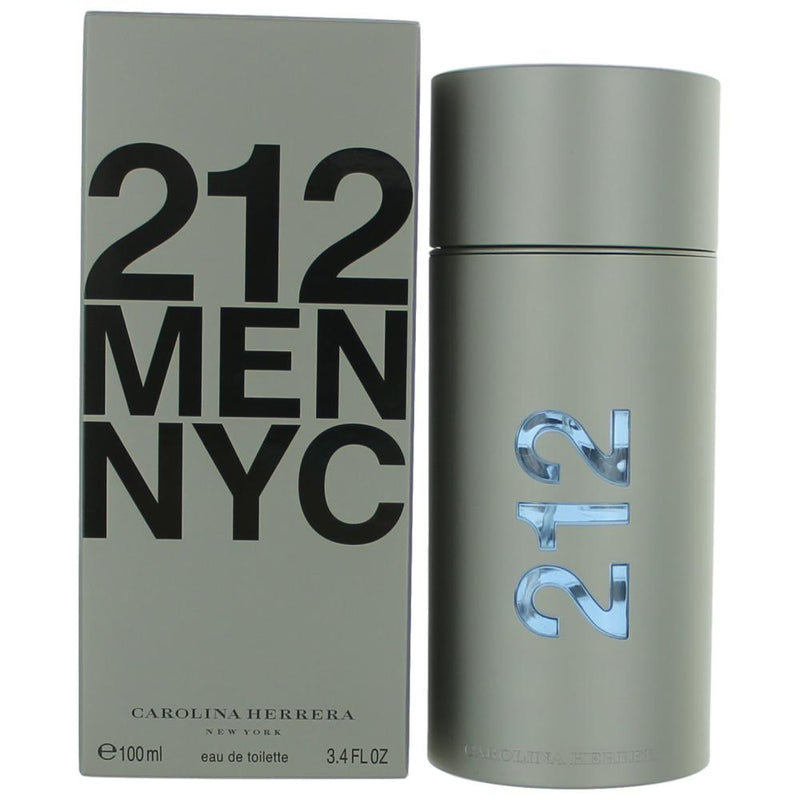 Carolina Herrera 212 Men 3.4 oz EDT spray bottle, sleek design for stylish men's fragrance.