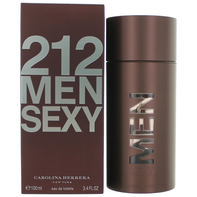 Carolina Herrera 212 Sexy men's 3.4 oz EDT spray bottle with sleek packaging and branding visible.
