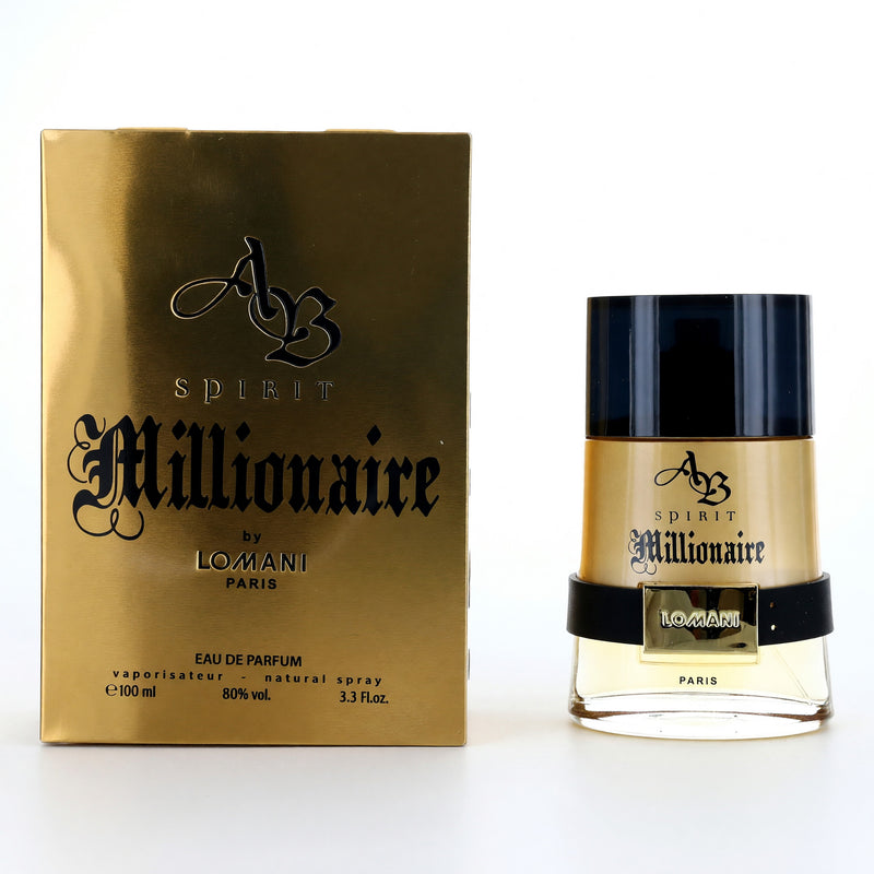 Lomani AB Spirit Millionaire 3.3 oz men's Eau de Parfum spray with sleek bottle design.